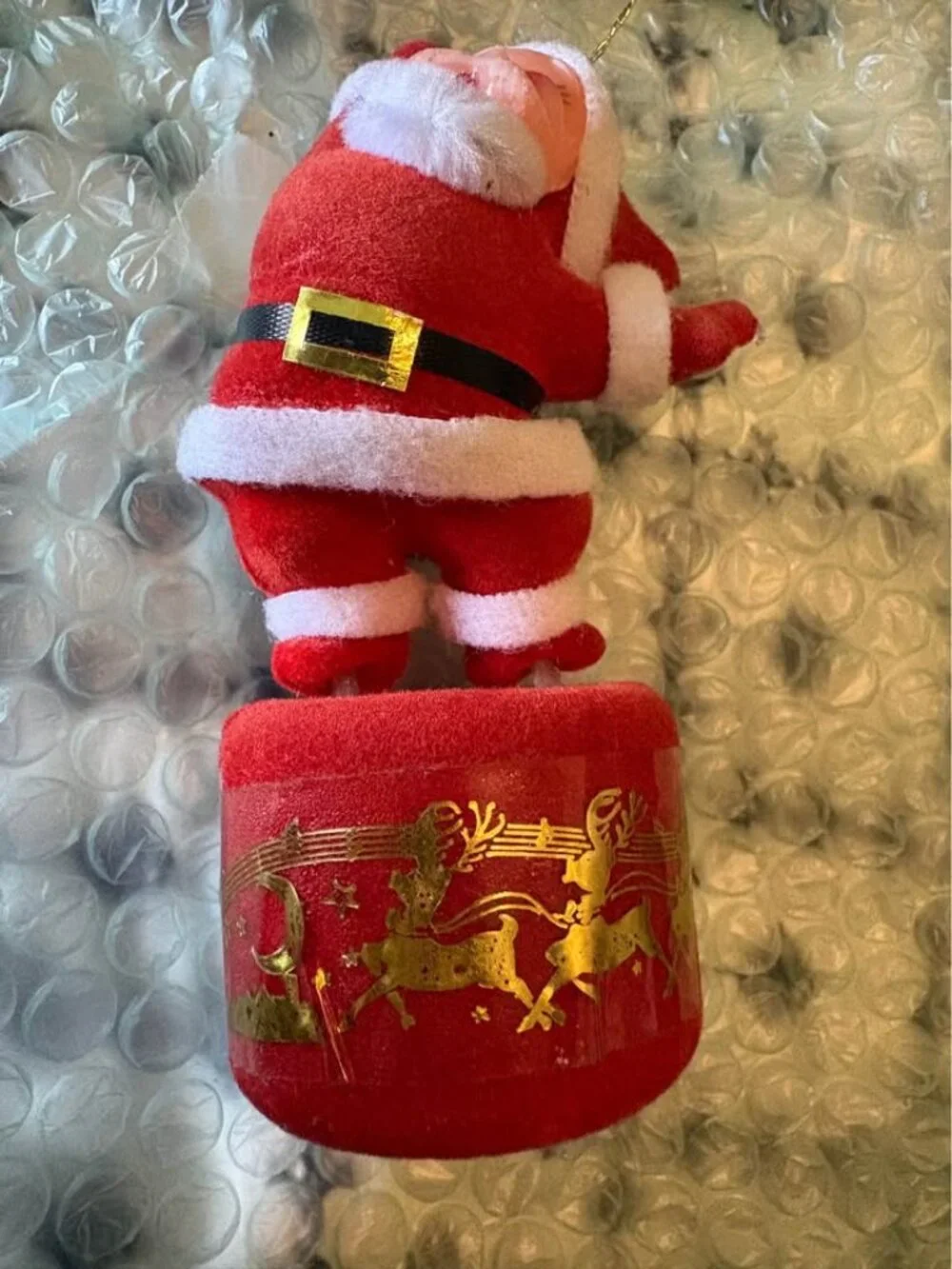 vintage flocked dancing Santa Christmas ornament. 1950